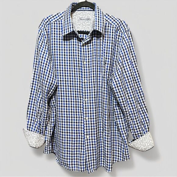 Tasso Elba Mens Button Down Dress Shirt w Contrast Cuffs Big Tall 17-17.5” Neck - Picture 1 of 12